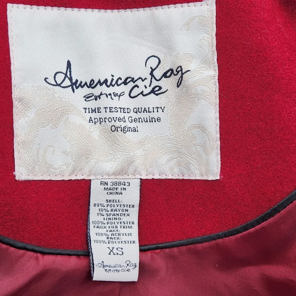 American Rag Long Sleeve Faux Fur Removable Hood Button Pea Coat Sz XS - Image 13