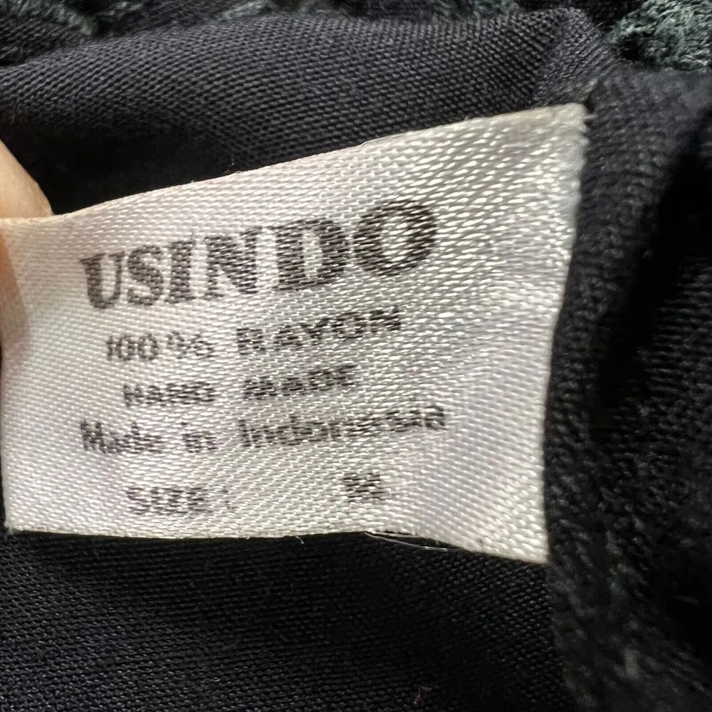 USINDO 100% Rayon Black Hand Made Embroderiod Neck‎ Line Midi Skirt Size Medium - Image 3