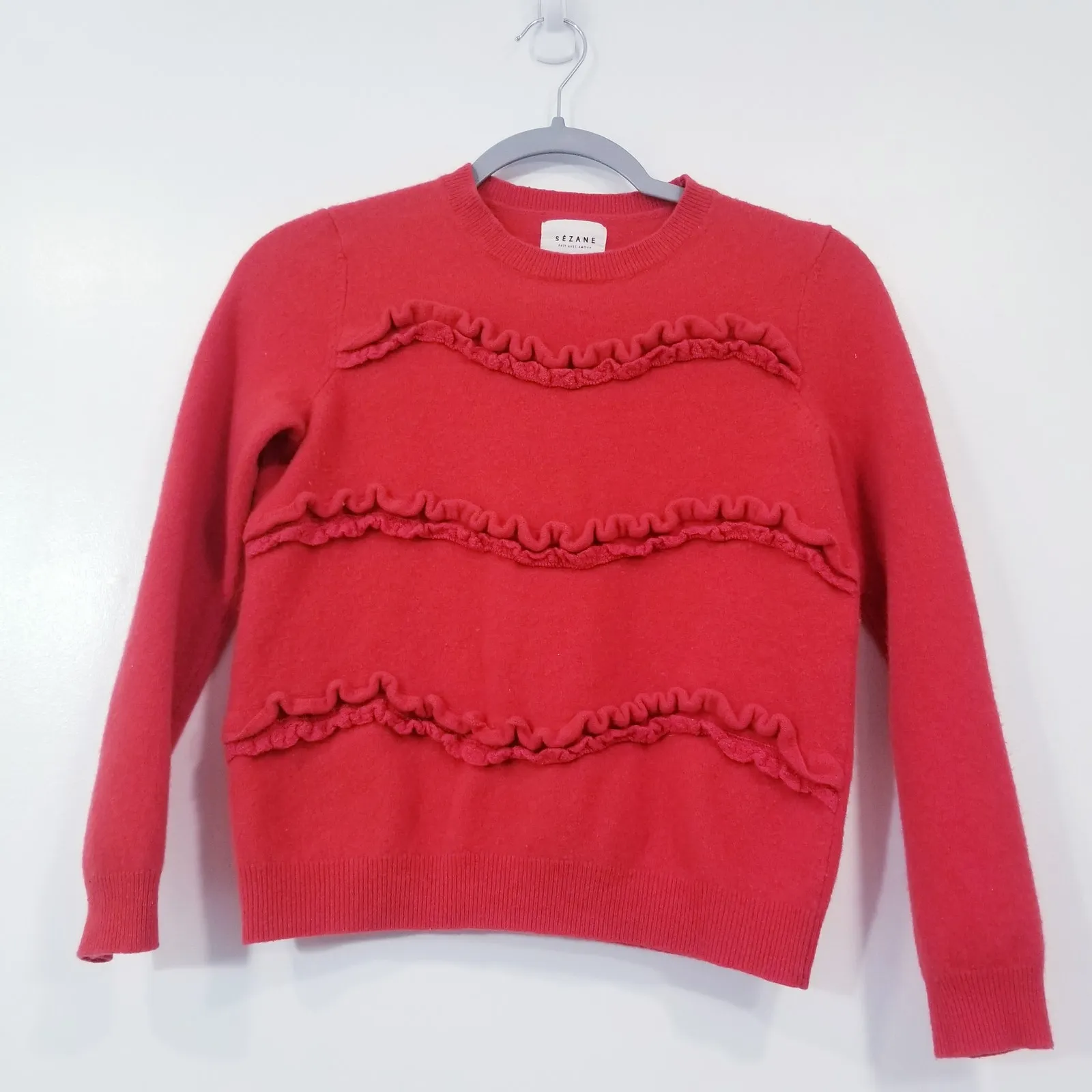 Sezane Andreas Wool Cashmere Ruffle Sweater Crewneck Women size Small - Image 3