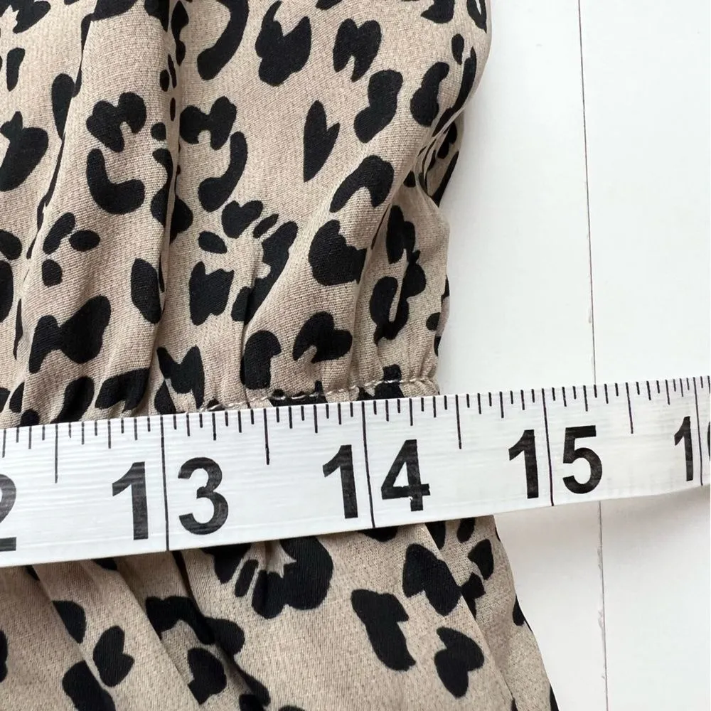 Betseys Boutique Shop Leopard Print Midi Dress Tiered Ruffle Short Sleeve L Tan Size L - Image 7