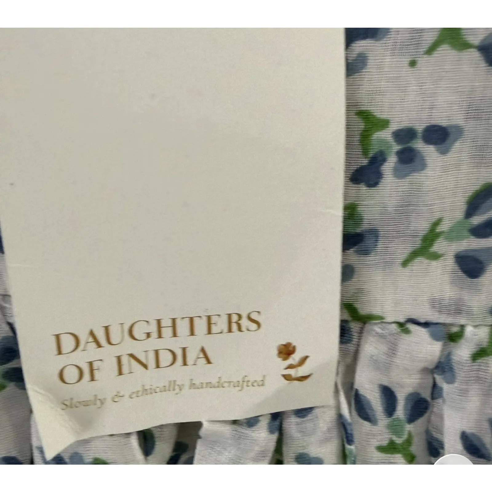 Daughters of India Kyra Mini Dress Size S Puff Sleeve Cotton Azure Floral Print Blue - Image 14