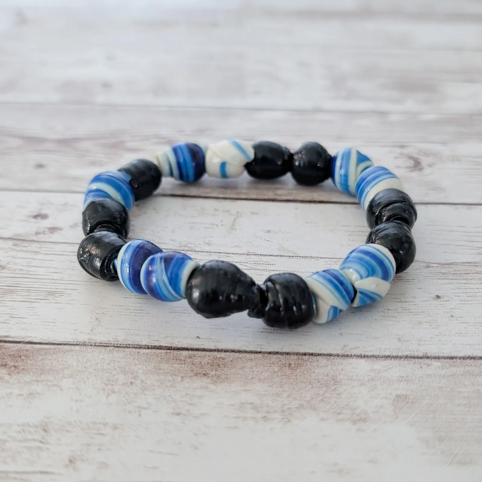Vintage Stretch Bracelet Blue, Cream, Black Tones Blue - Image 5