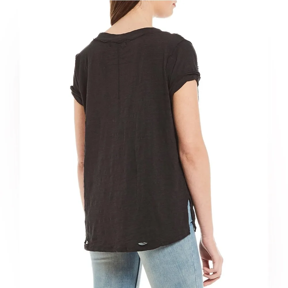 Free People We The Free Sundance Tee Top Black Slouchy V Neck Distressed Size XS - Image 7