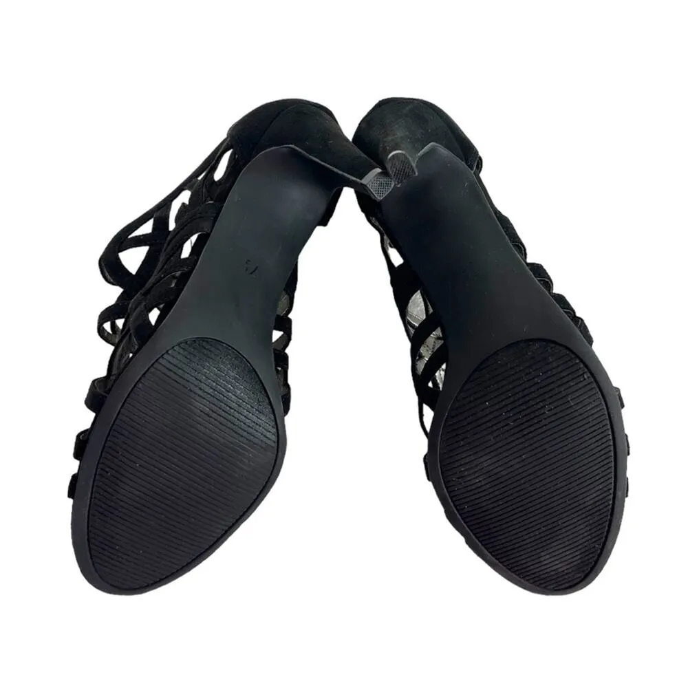 Kelly & Katie Cage Heels 4” Pumps Sandals Heel Zip Black Suede Women’s Size 7.5M - Image 9