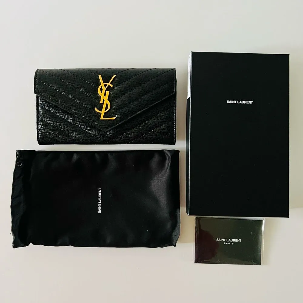 SAINT LAURENT Black Monogramme Logo Leather Flap Wallet - Image 14