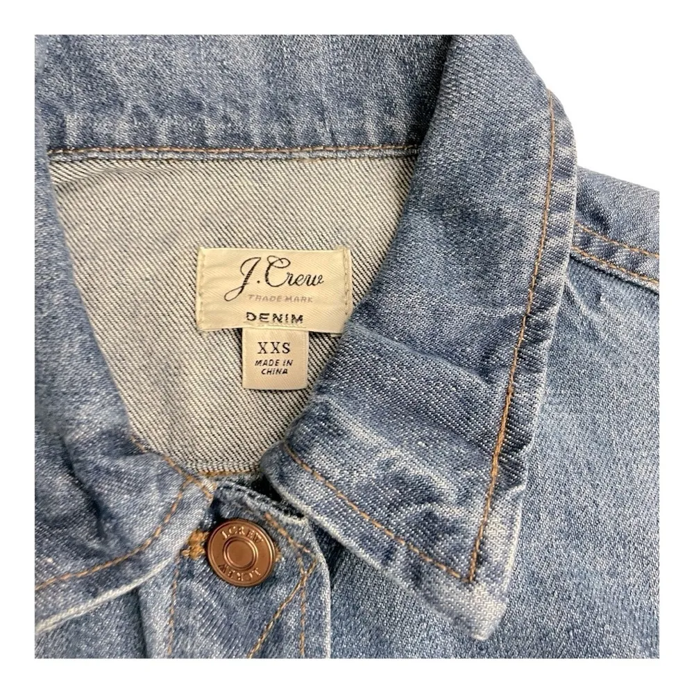 J Crew Denim Trucker Jacket Womens XXS Blue Distressed
100% Cotton - Image 6