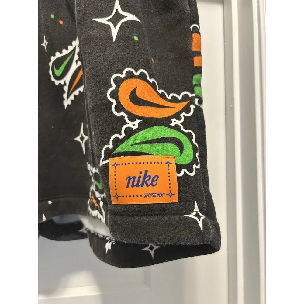 Nike Logo Women's Size Large Black & Blue Paisely Cotton Blend Fleece Shorts UF - Image 3
