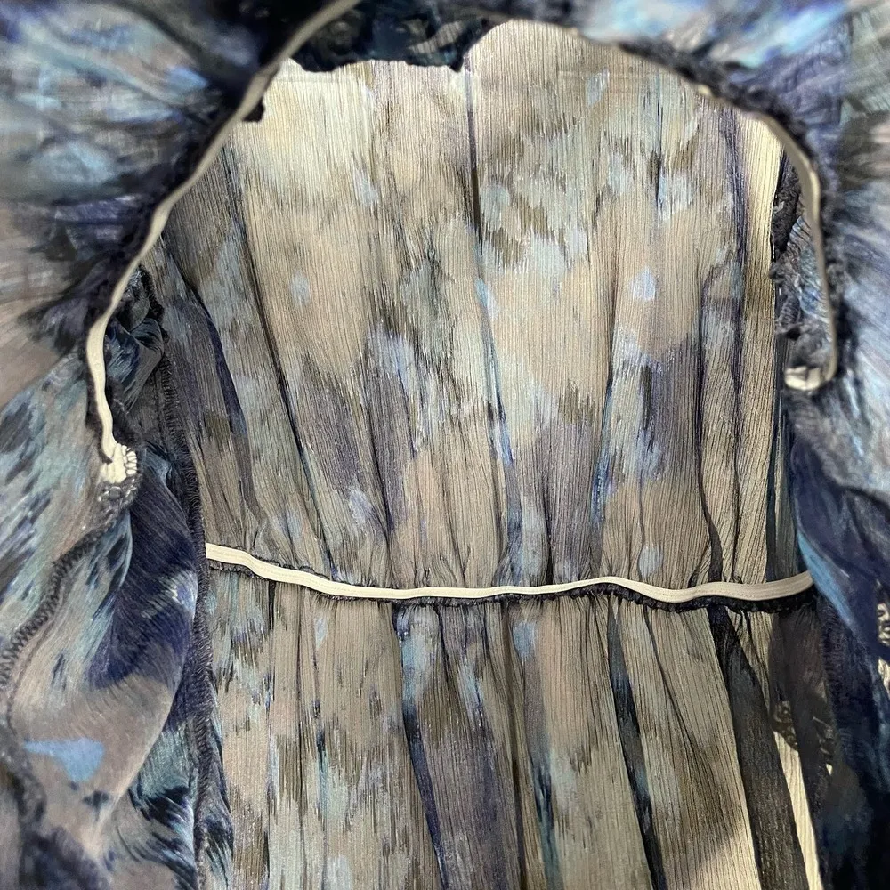 Womens Sheer Lace Floral Blouse Blue Lagenlook Size Small - Image 5