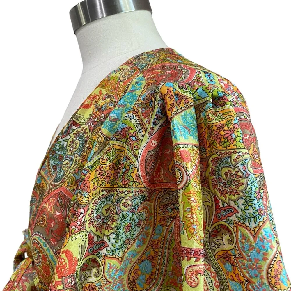 Zury Bohemian Silk Blend Bell Sleeve And Wide Leg Front Tie Jumpsuit Size M Yellow Size M - Image 5