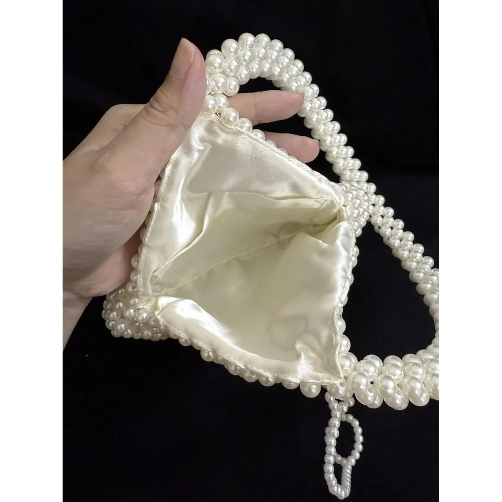 ⚡ Women's White Crossbody Elegant Party Wedding Bride Prom Beaded Pearl Handbag - Image 5
