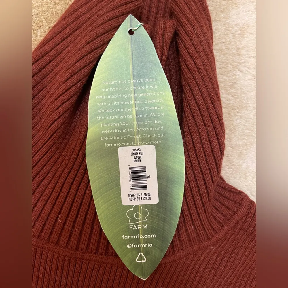 Farm Rio NWT brown knit ribbed turtleneck sweater blouse women’s size XL - Image 6