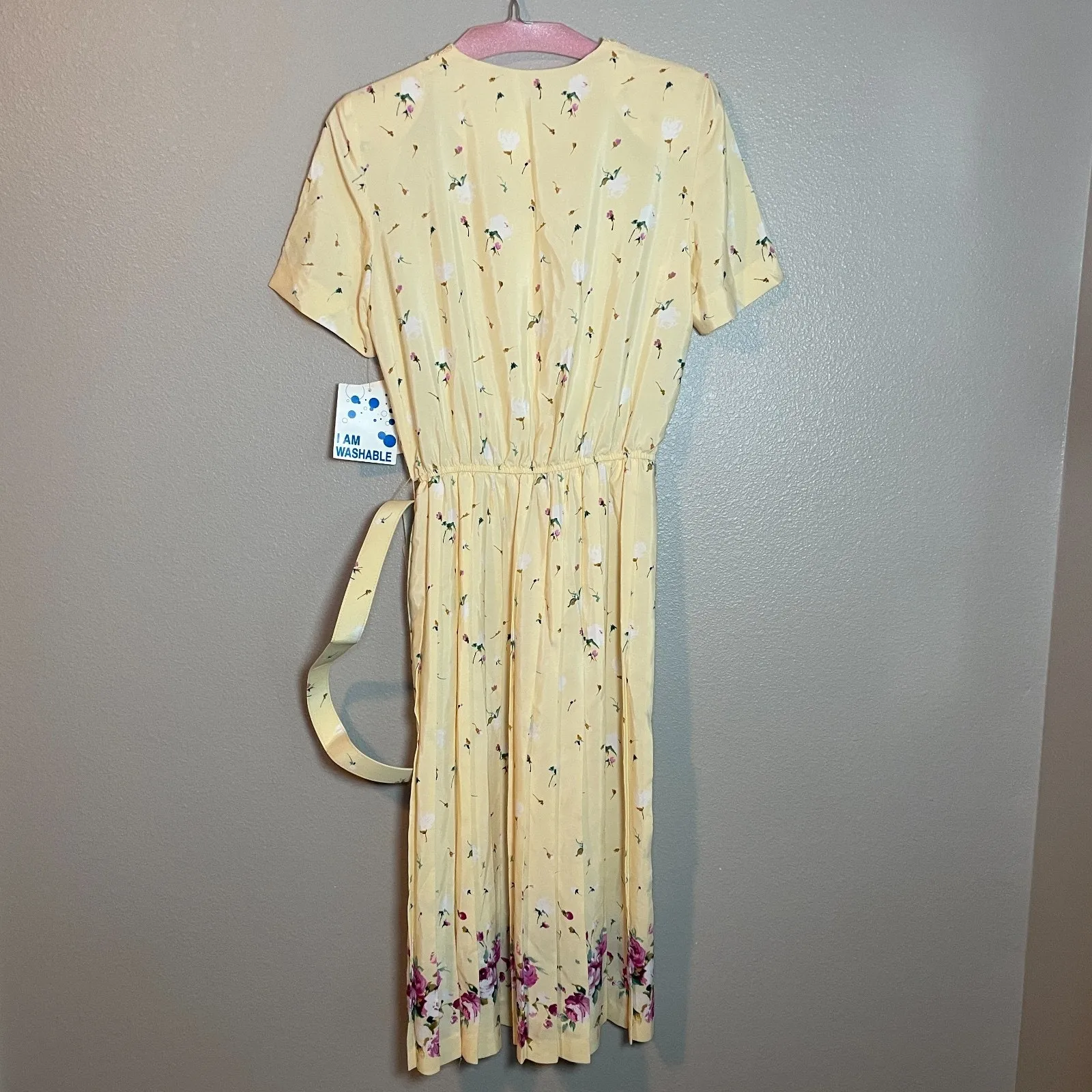 Leslie Fay Dress Vintage Size 10 Belt Midi Cottagecore Secretary Floral Yellow - Image 12