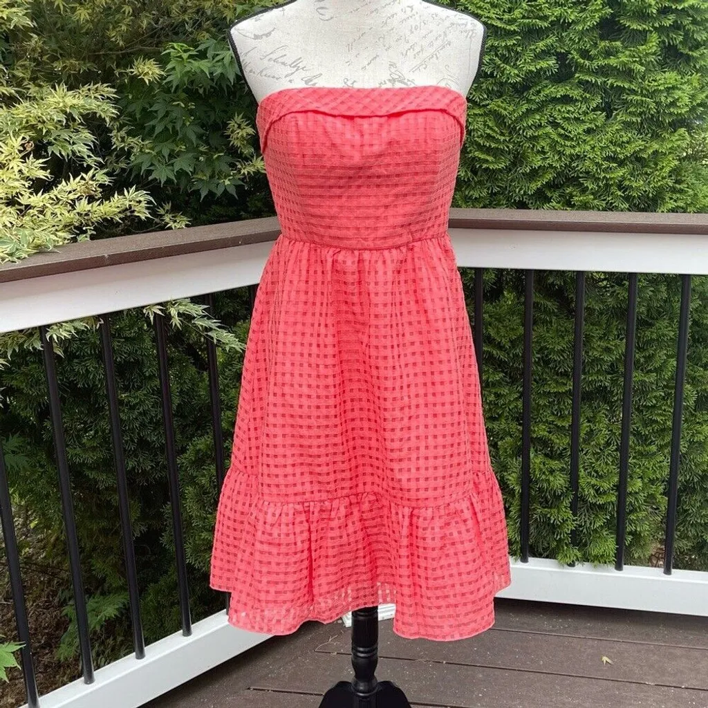 Vintage Anthropologie Hitherto Y2K Sz 10 Catherina coral cotton Strapless Dress - Image 2