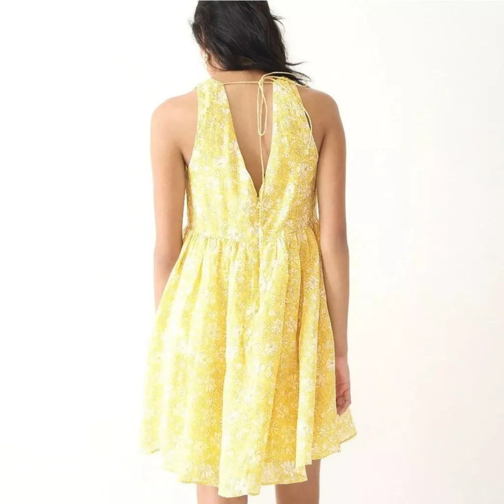 J.Crew Swingy V-Neck Tie-Back Lined Mini Dress in Tossed Yellow Floral Size‎ XS - Image 6