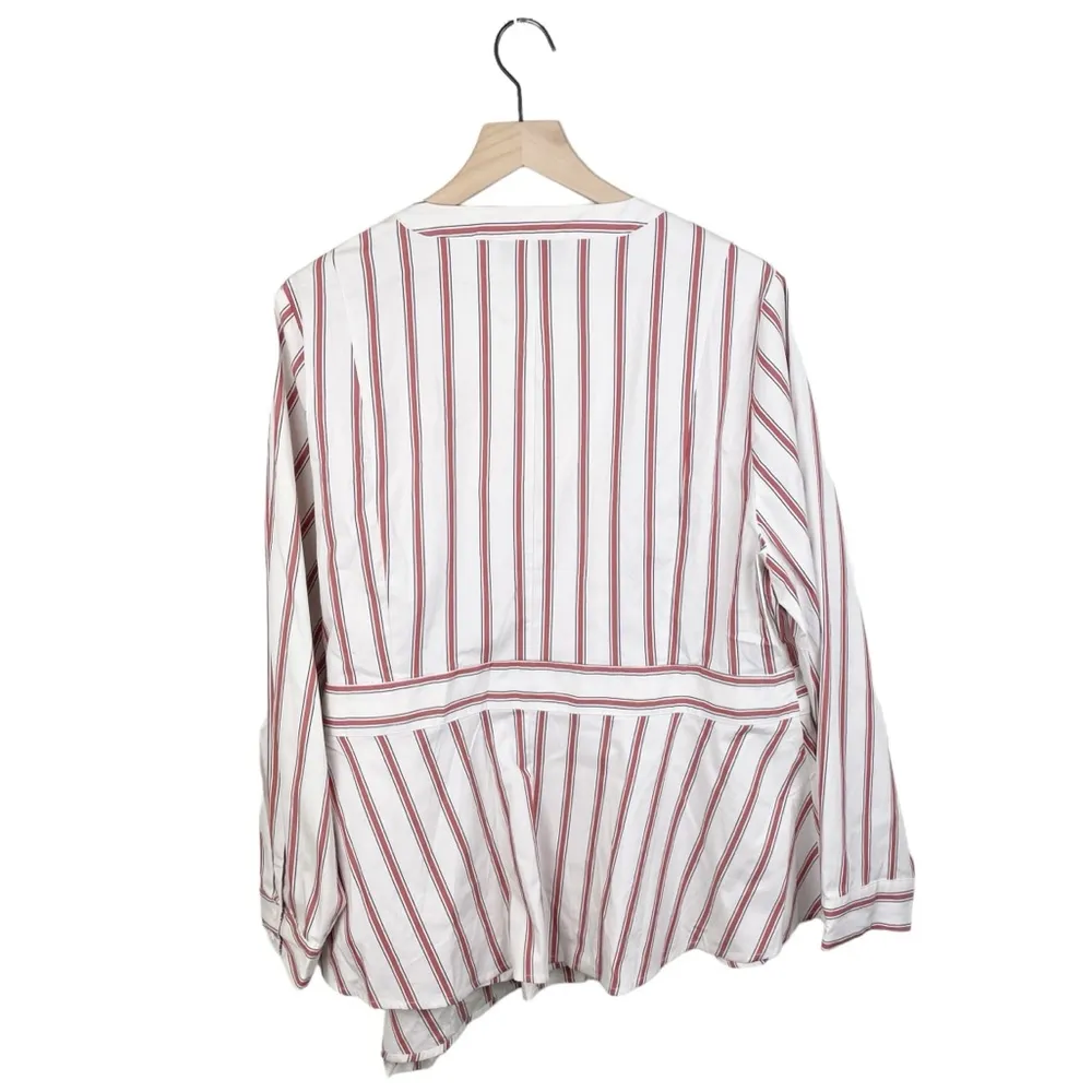 Lane Bryant White Brick Red Striped Long Sleeve Faux Wrap Blouse Women's Size 18 - Image 4