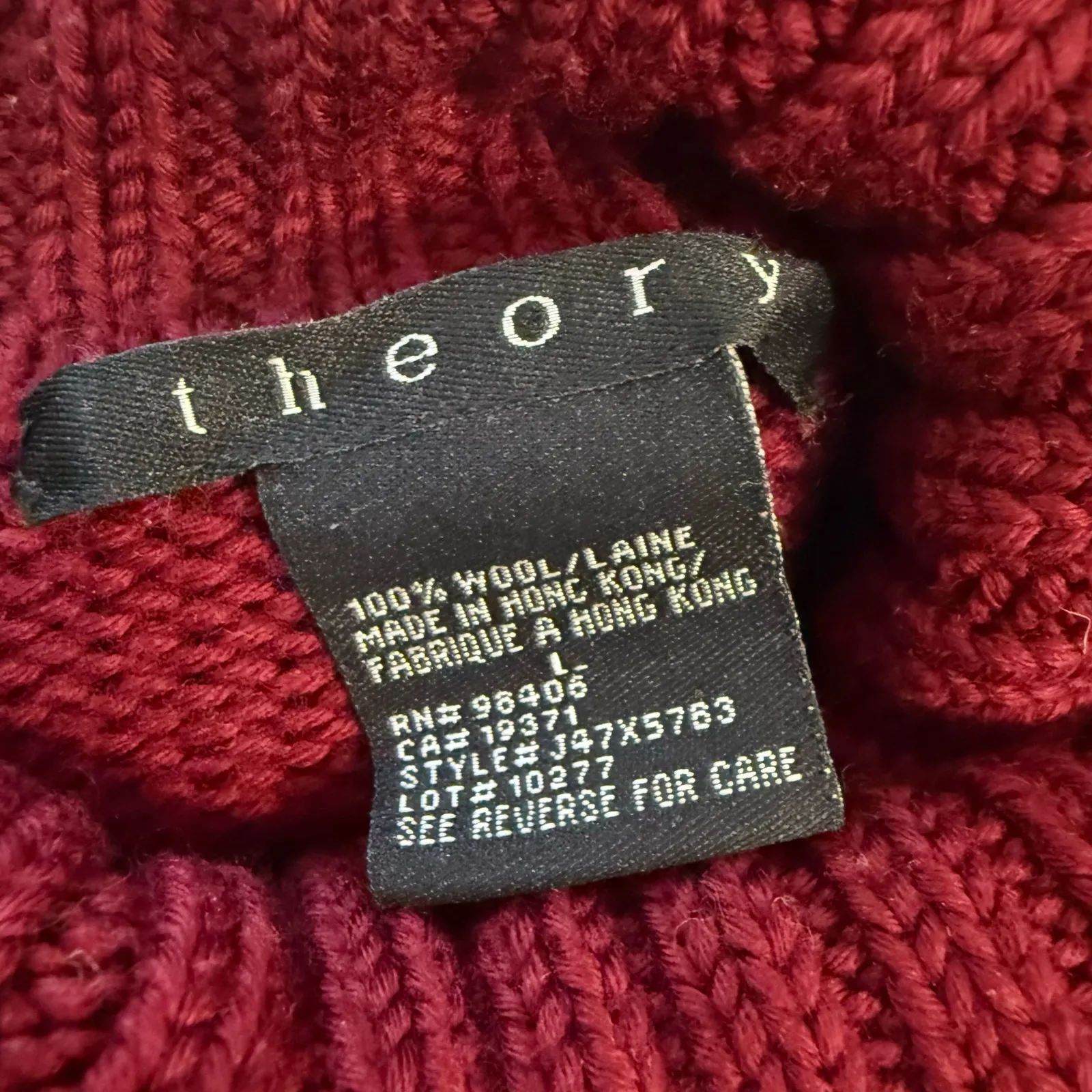 Theory Women's 100% Wool Turtleneck Sweater Burgundy Chunky Rib Knit Large - Image 4