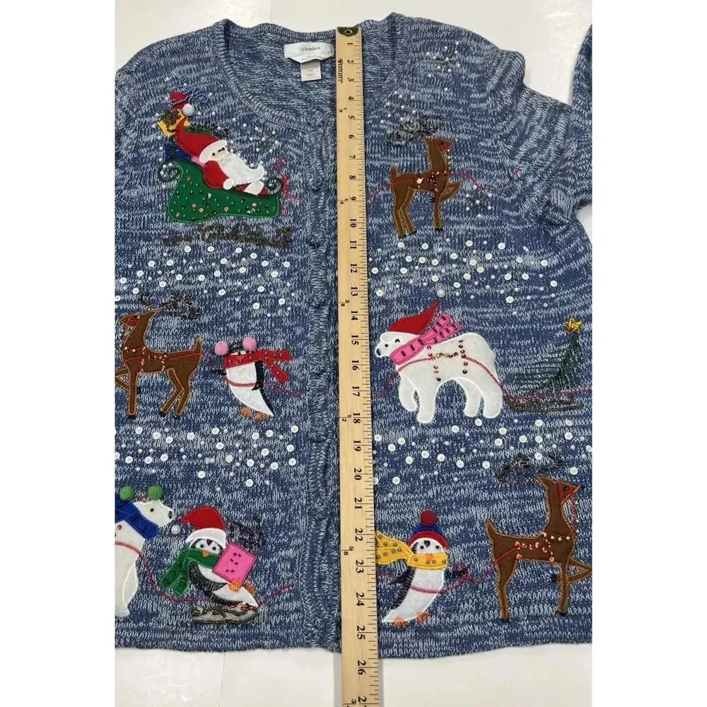 CJ Banks Hand Embroidered Button Up Ugly Christmas Cardigan Sweater Womens 1X - Image 11