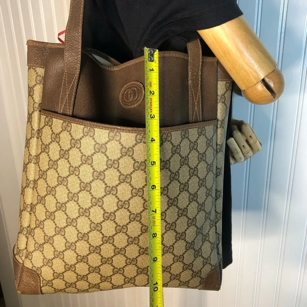 GG Tote Shoulder Bag Leather Handles Coated Canvas KNIGHT ZIPPER PULL VTG - Image 10