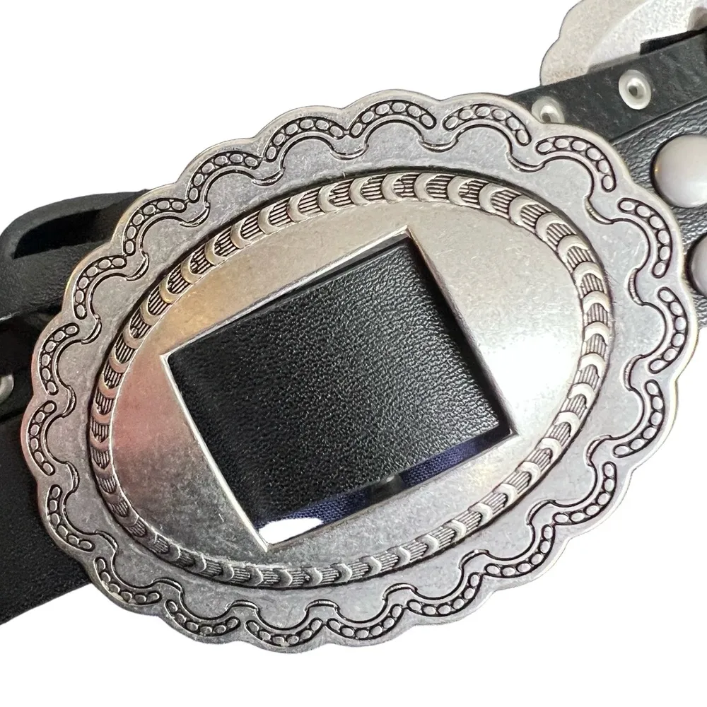 Urban Outfitters Western Concho Belt Black Silver Buckle Size S - Image 5