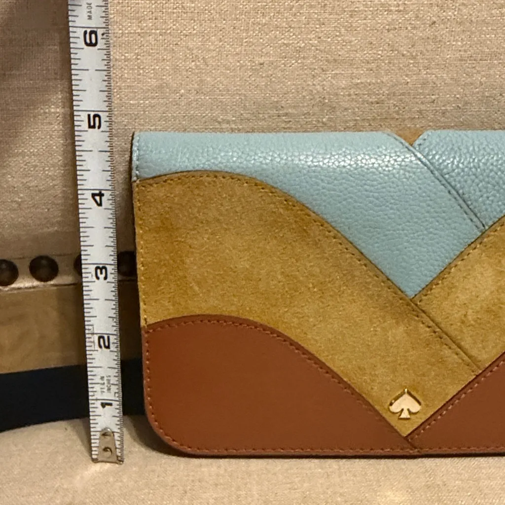 Kate Spade Blue, Tan, and Brown (patchwork) Medium Clutch - Image 9