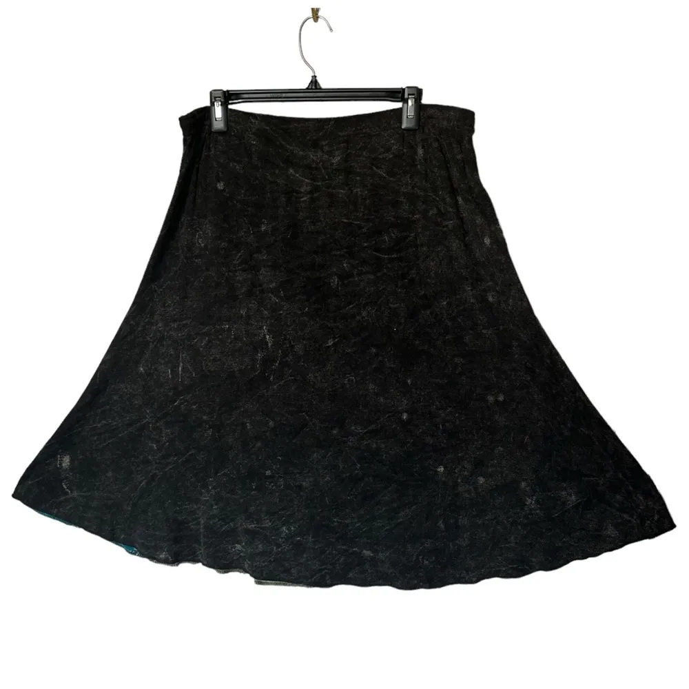 Boho Patchwork Midi Skirt Bohemian Fit & Flare Embroidery Floral Paisley Green Size M - Image 2