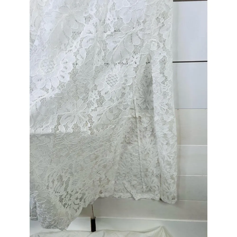 Aura Sleeveless White Lace Crew Neck Maxi Dress Boutique XS Illusion Hem - Image 7