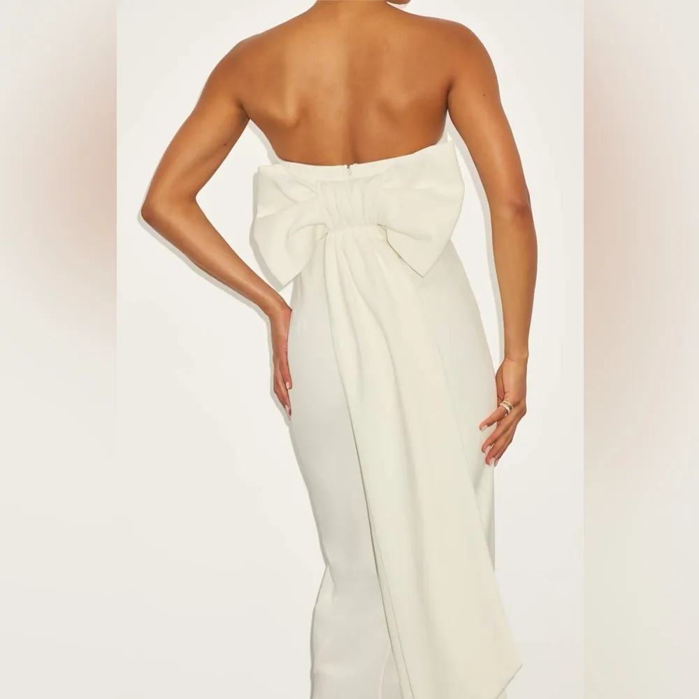 LULU’S Fabulous Phenomenon White Strapless Bow Midi Dress - Image 5