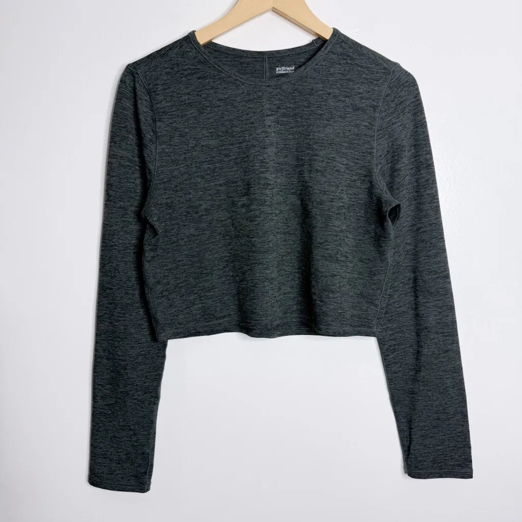Girlfriend Collective ReSet Cropped Long Sleeve Workout Top Moon Gray Marled LG - Image 3