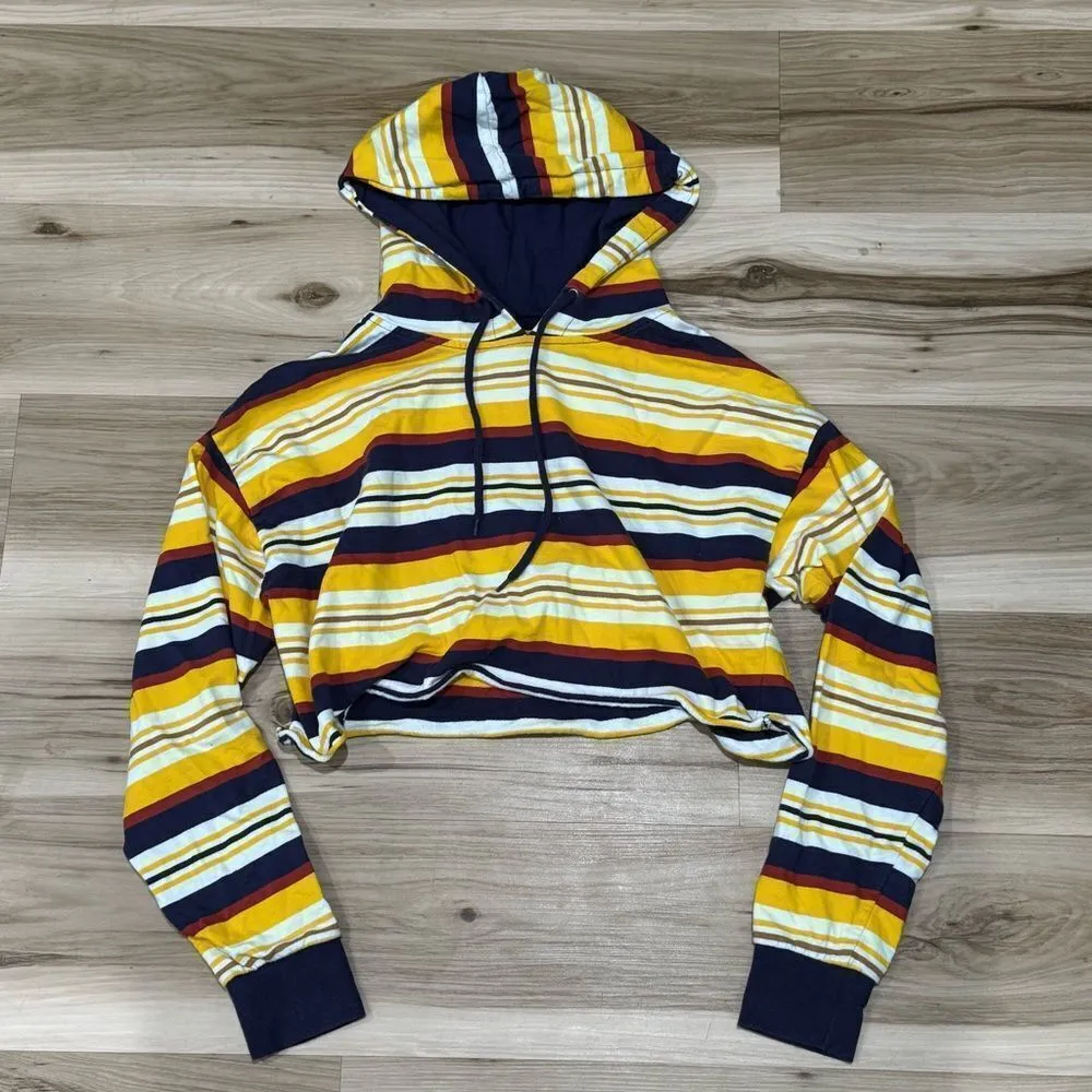 Zine Zumiez Striped Crop Hoodie Women’s Small Yellow - Image 2