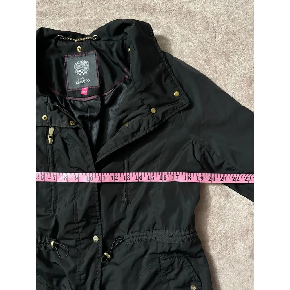 Vince Camuto‎ Black Hooded Parka Jacket Quilted Cinch Waist Long Coat Size M - Image 8