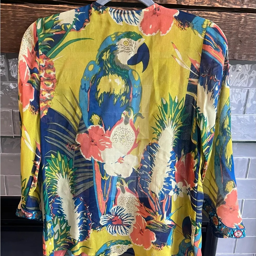Soft Surroundings Curacao Topper Embroidered Parrot Top Blouse Women's PXS $120 - Image 4