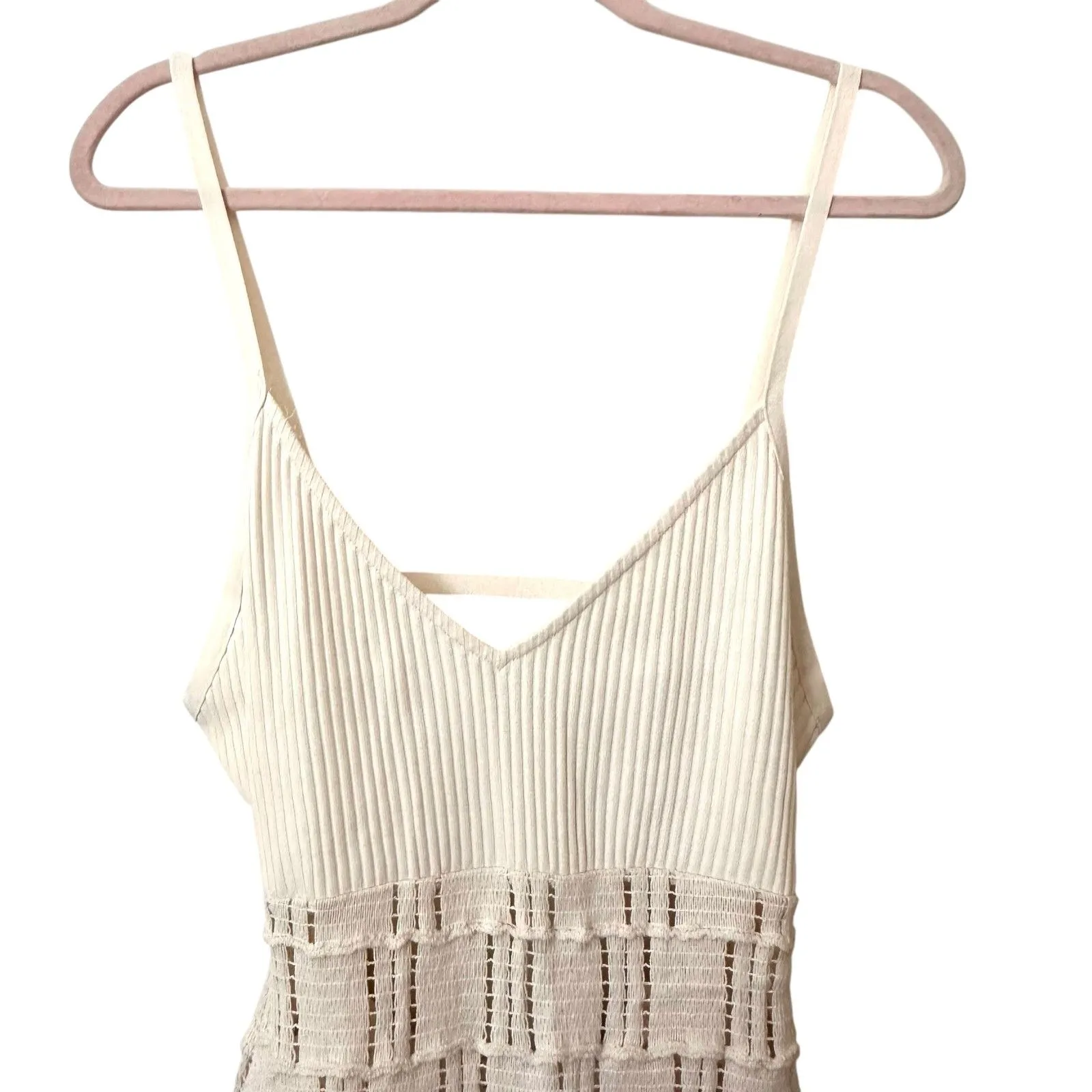 ZARA Knit Combo‎ Crochet Midi Dress Ecru NWT Medium - Image 2