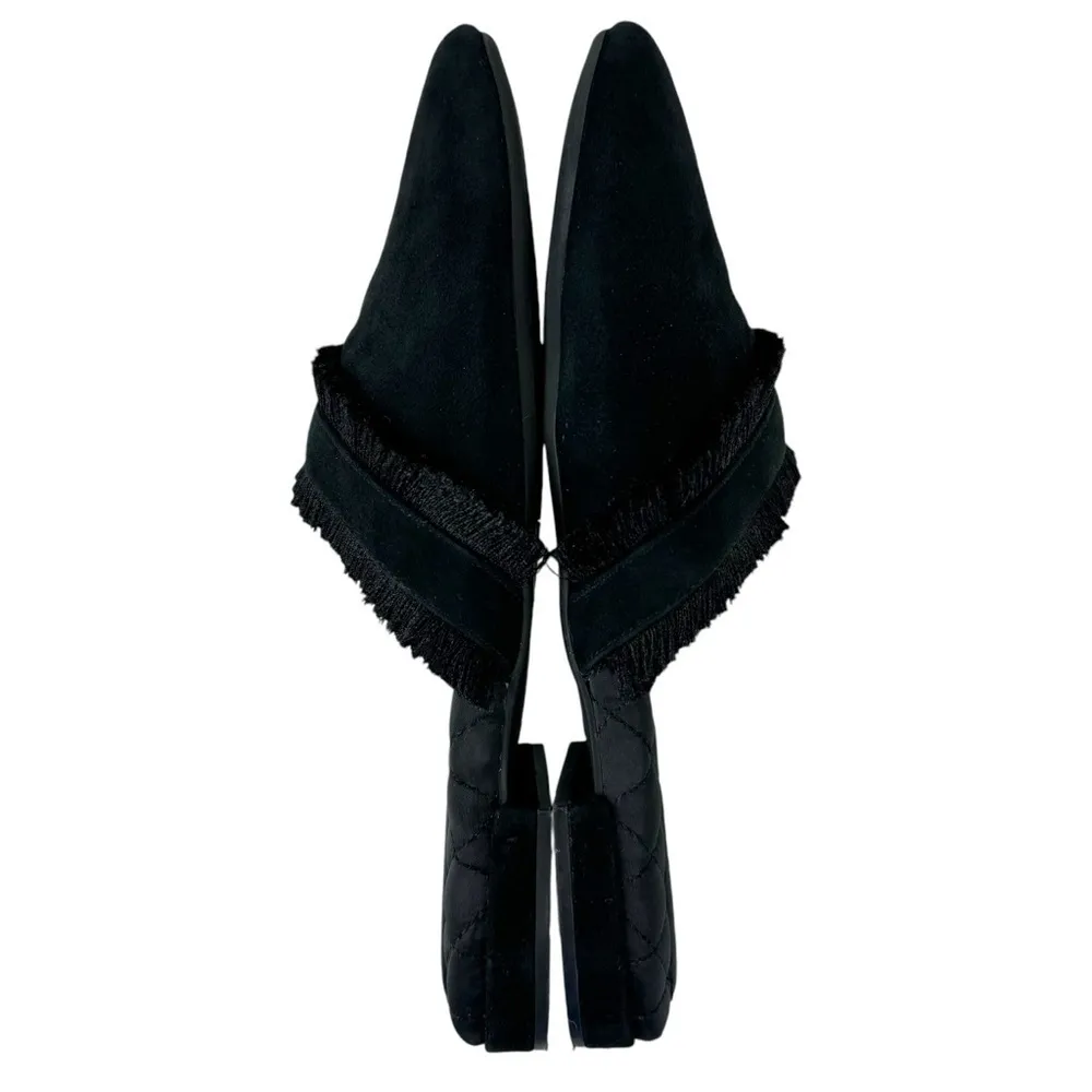 Birdies Ani Slide Black Suede Fringe Asymmetrical Mules Slip on Loafers Size 11 - Image 8
