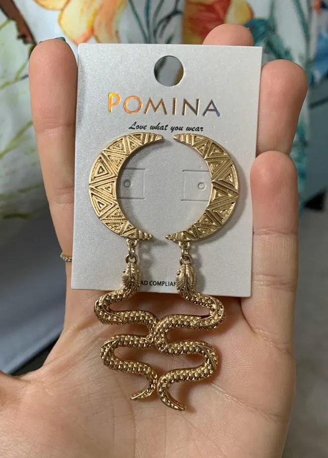 Gold Snake Moon Statement Earrings - Image 2