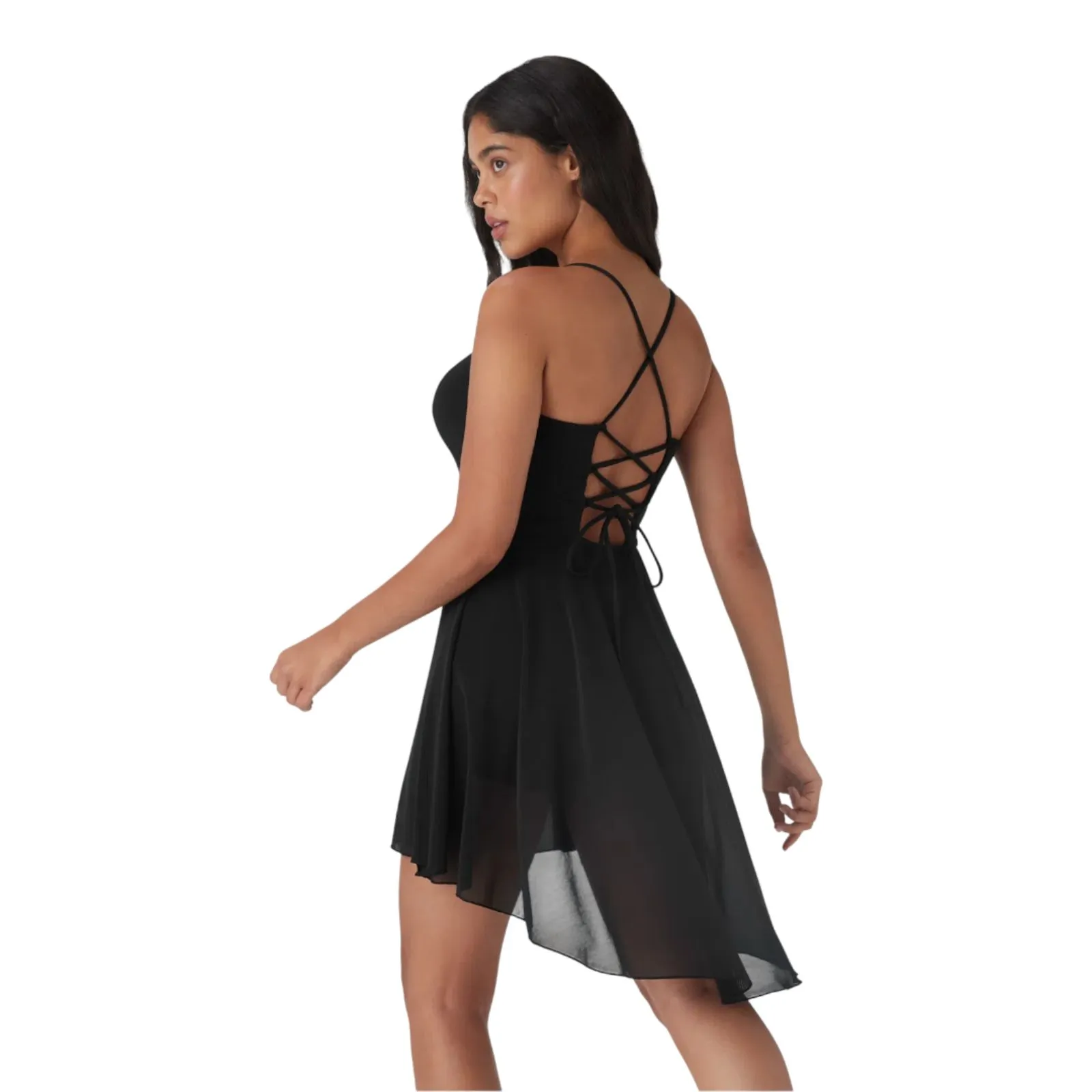 Halara Black Corset Open Back Mesh Skort Shorts Mini Dress Black Size Small - Image 7