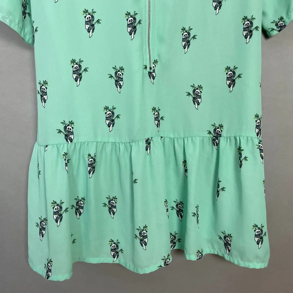 Sugarhill ModCloth Babydoll Dress Panda Pattern Size 6 Ruffle Skirt Teal‎ Green - Image 7