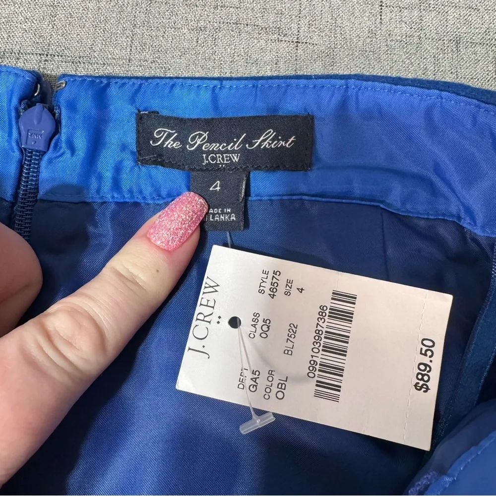 J. Crew Royal Blue Wool Straight Pencil Skirt Knee Length Size 4 Small NWT - Image 8
