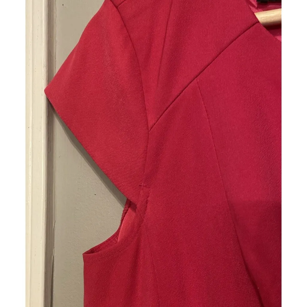 AGB Pleated Fit & Flare Cap Sleeve Pink Dress Womens Sz 12 Barbie Pink‎ Wedding - Image 4