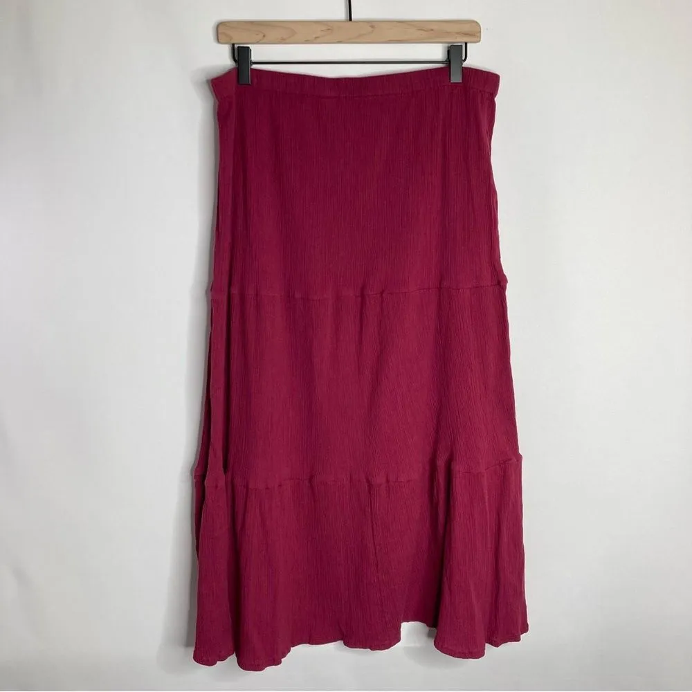 Vintage CW Classics Red Crepe Midi Skirt Size 1X Tiered Y2K Whimsigoth - Image 4
