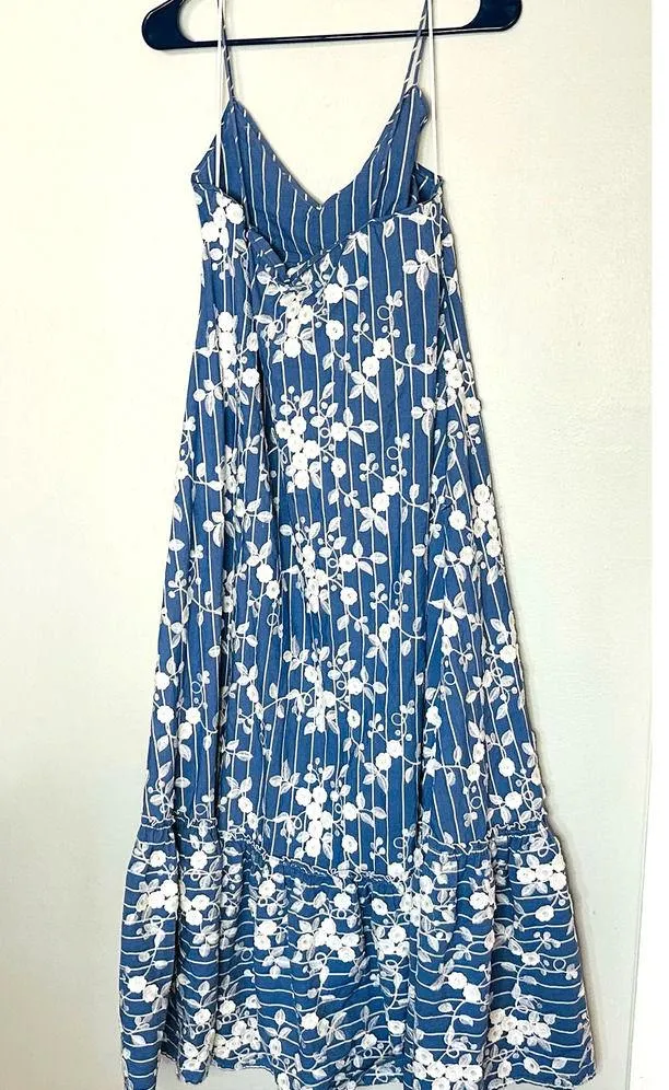 NICHOLAS Bloom Blue & White Floral Embroidered Striped Maxi Dress Size US 8 - Image 4