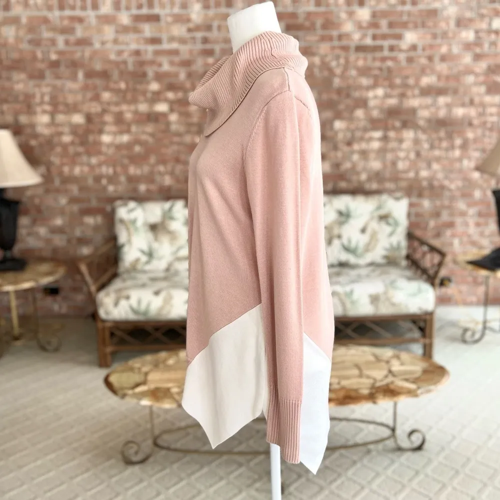 Calvin Klein Sweater Tunic Cowl Neck Color block Asymmetrical M Cozy Casual Soft - Image 8