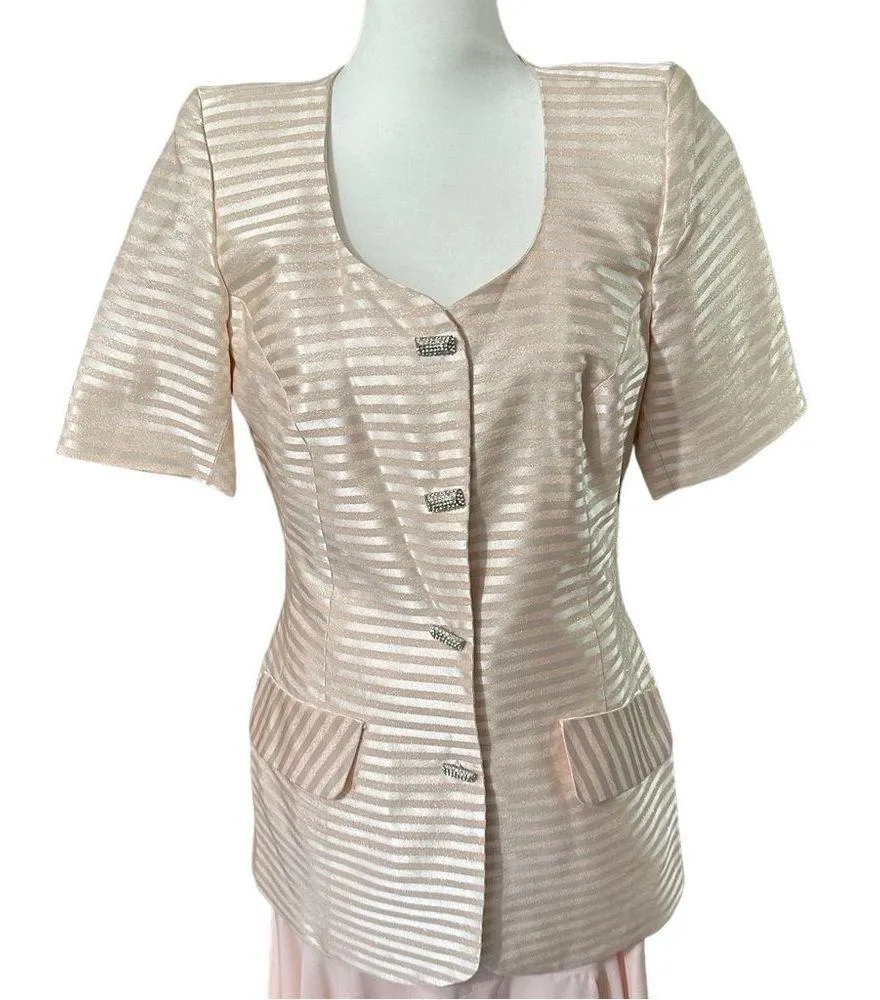 Vintage DEBORAH BOHANDY Evening Elite Pink Metallic Skirt and Jacket Suit Sz 8 - Image 3