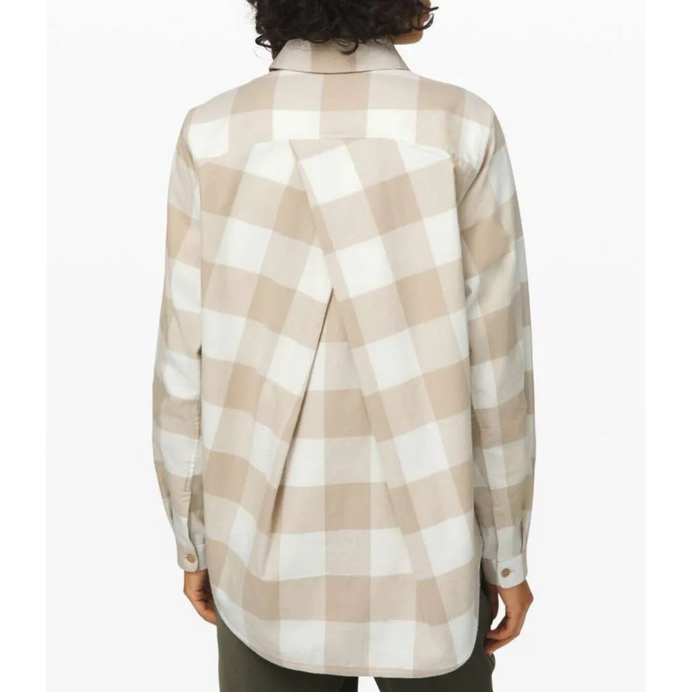 Lululemon Full Day Ahead Plaid Shirt 4 Mojave Tan Nimbus‎ Flannel Soft #WX5-5 - Image 2