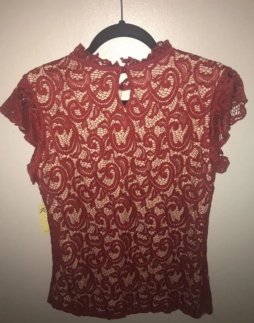 Red Lace Shirt Size M - Image 2