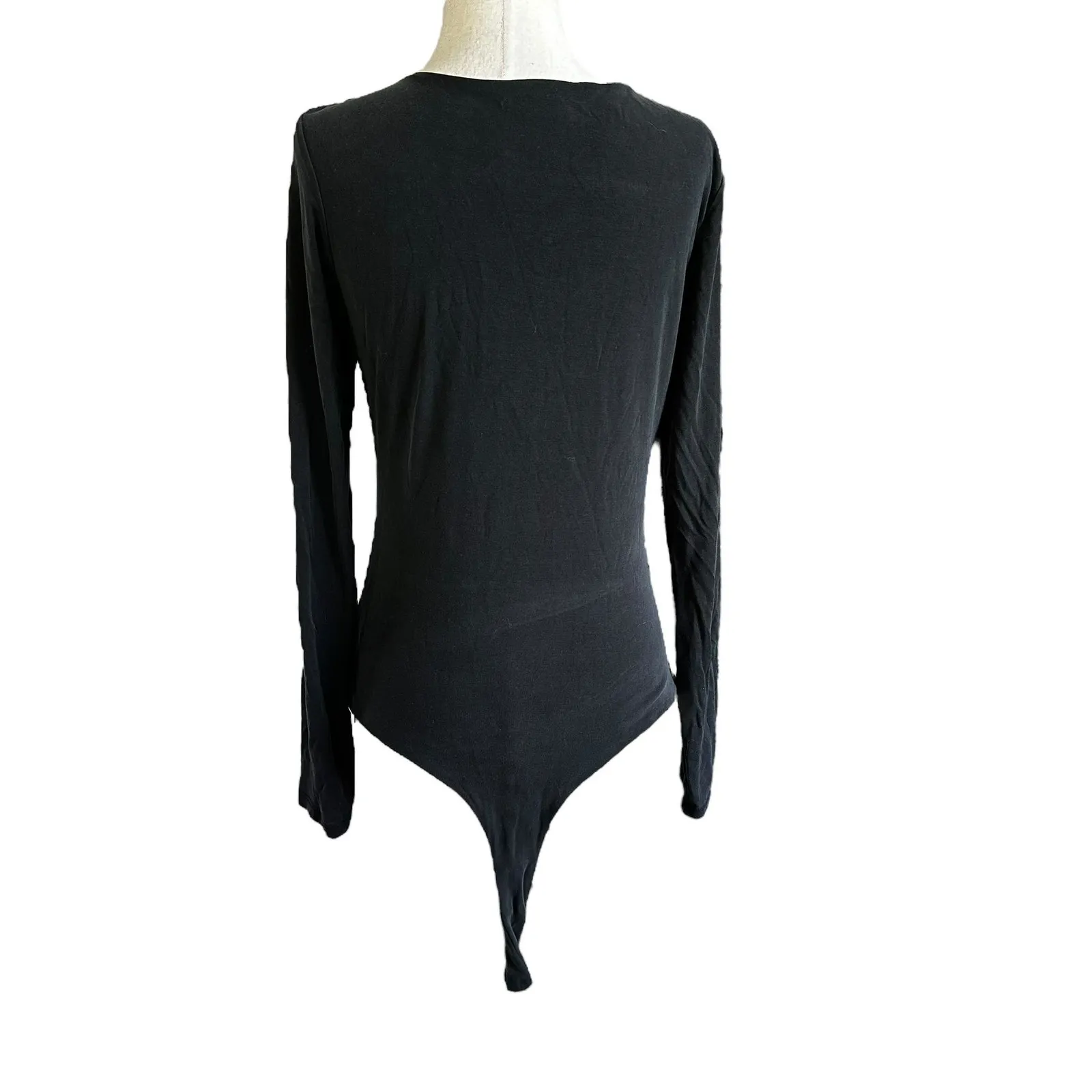 Gianni Bini Black Deep V-neck Bodysuit Women's Top Size Medium | 45-47-3 - Image 2