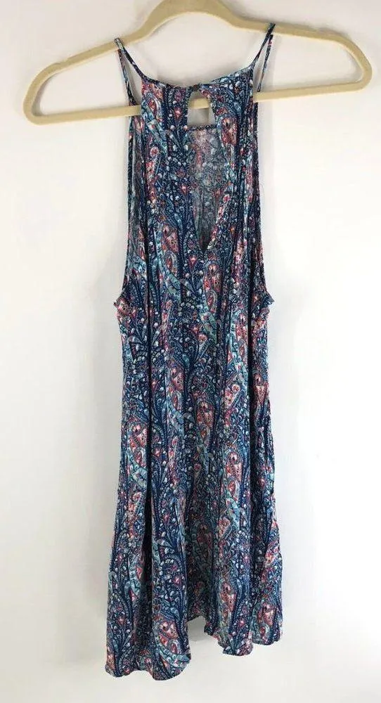 American Eagle Mini Dress Sleeveless Keyhole Back Paisley Blue Red S - Image 2