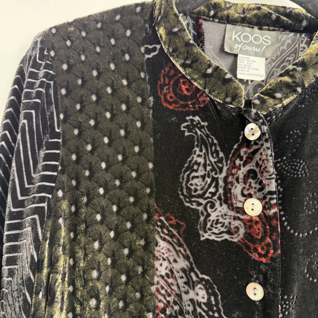 Vintage Koos Of Course Burnout Velvet Patchwork Art To Wear Button Jacket Tunic Black Size M - Image 2