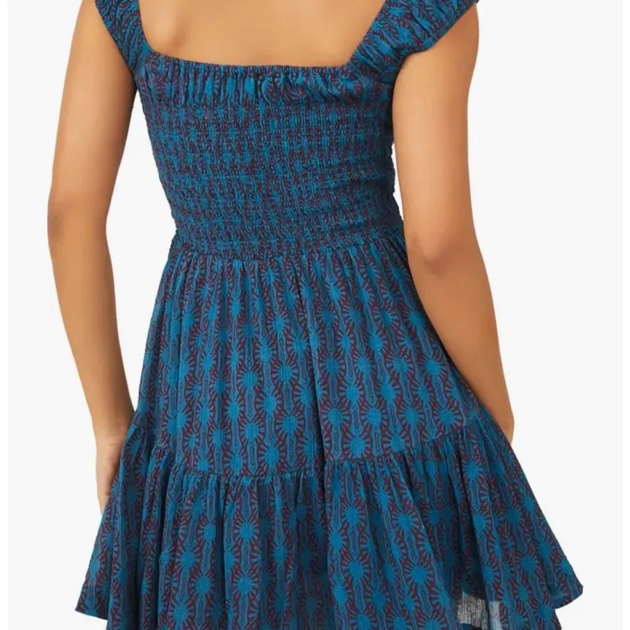 Free People Sweet Annie Cotton Mini Dress Blue Smocked Sleeveless Size Medium - Image 3