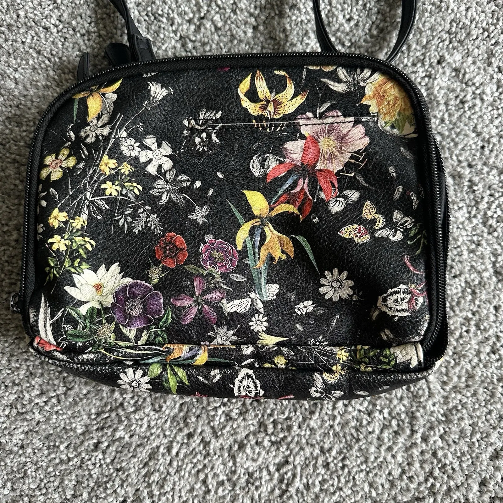 Beautiful Black Floral Print Multi Sac Crossbody Purse Bag So Many Pockets!‎ - Image 3