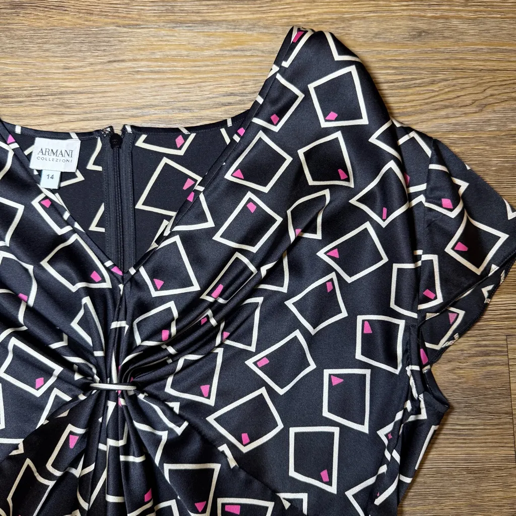 Armani Collezioni Silk Black Cream and Pink Geometric Blouse Cap Sleeve - Image 2